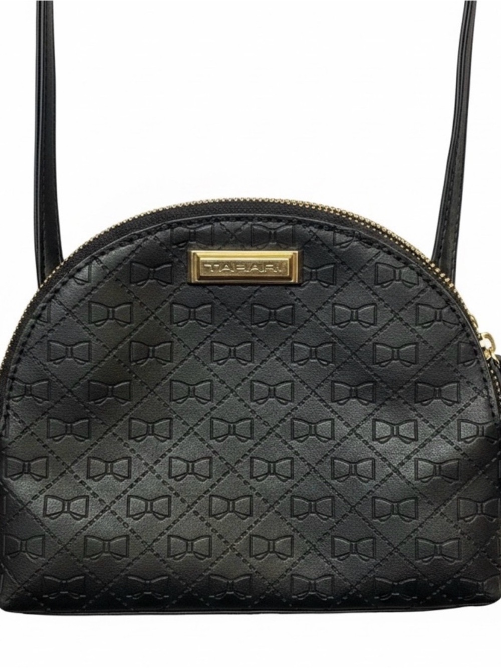 Tahari Black Embossed Bow Dome Crossbody with Gold Hardware EUC